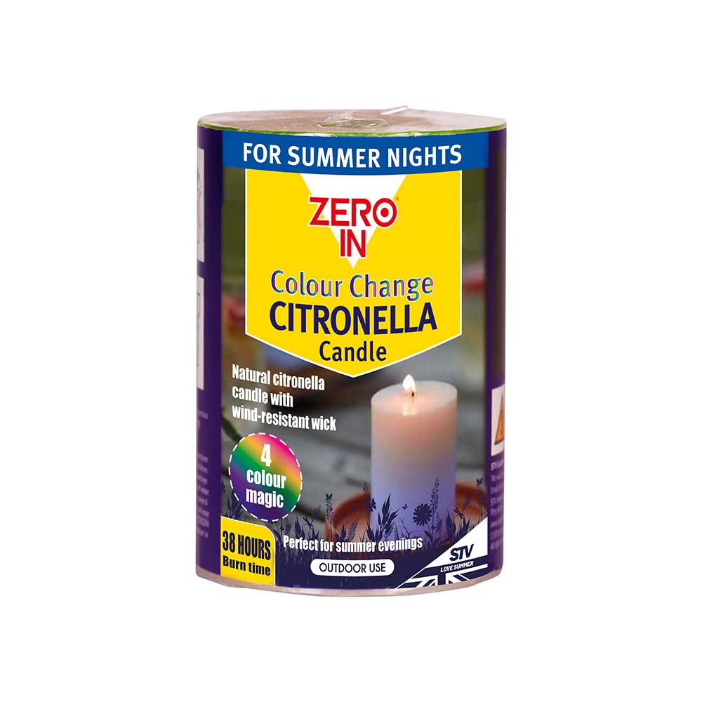 Zero In Citronella Colour-Change Pillar Candle, Repels Mosquitoes, Natural, LED For Gardens and Patio Areas