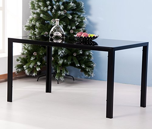 Merax 47 Inch Contemporary Black Rectangle Dining table with Tempered Glass Top Metal Legs (black)