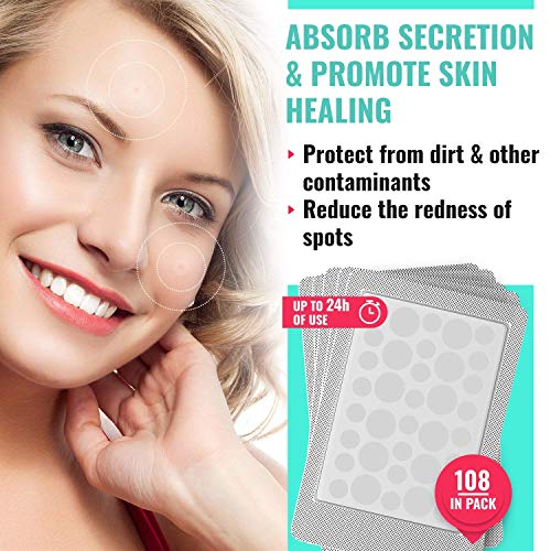 ICONIC Acne Pimple Healing Patch - Absorbing Cover, Invisible, Blemish Spot, Hydrocolloid, Skin Treatment, Facial Stickers, Two Sizes, Blends in with skin (108 Patches) - Thumbnail 2