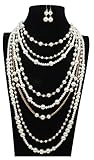 Shineland Multilayer Strand Simulated Faux Pearl Statement Long Sweater Chain Necklace And Earrings Set (Style # 1)