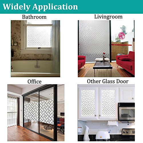 No Glue Window Film Privacy, Frosted Window Decal/Privacy Protection/Heat Control/Anti UV, Latticed Frosting Stained Glass Static Cling for Home/Office, 17.7x78.7 inch