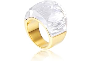 OIDIMS Crystal Glass Stainless Steel Band Ring Gold Plated Fashion Exaggerated Cubic Zirconia Rings Women's Stunning Large Statement Rhinestone Bands Cocktail Party Ring for Ladies Birthday