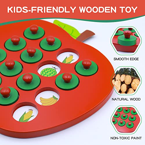 Humerry Wooden Memory Matching Game for Kids, Apple Memory Match Board