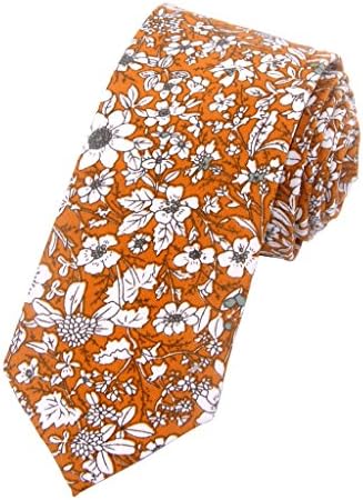 Kissvian Men's Cotton Skinny Tie with Floral Print Linen Casual Slim Tie Flower Neckties for Wedding Party