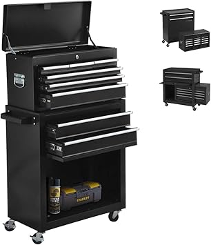 Amazon Com 8 Drawer Rolling Tool Box Of Advanced Steel Fixable Tool Chest With 4 Wheels Detachable Into Two Parts Movable Storage Cabinet For Workshop And Both Have A Lockable Cabinet Black Home Improvement