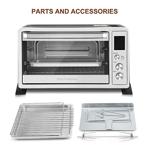 Toaster Oven, Vestaware Convection Oven 27QT Digital LCD Display Smart Countertop Oven with Baking Pan Broil Rack Rotisserie Fork and Removable Crumb Tray, Stainless Steel - Thumbnail 7