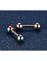 Tanyoyo - Juego de pendientes de acero inoxidable quirúrgico de 0.157 in, 5 a 6 pares, colores variados, 0.56 oz
