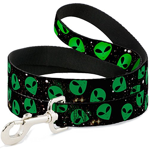 Buckle-Down DL-6FT-W30164 Aliens Head Scattered Galaxy2/Green/Black Dog Leash, 6'