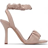 Cape Robbin Opale Sexy Slip On Heeled Sandals for Women, Ruched Ankle Strap Square Toe High Heels