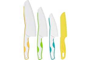 Leking 4 Pcs Kids Knife Set, Plastic Serrated Edges Kids Kitchen Knife Set for Cooking and Cutting Cakes, Fruits and Veggies Perfectly Safe for Kids Toddler Knife Set for Real Cooking