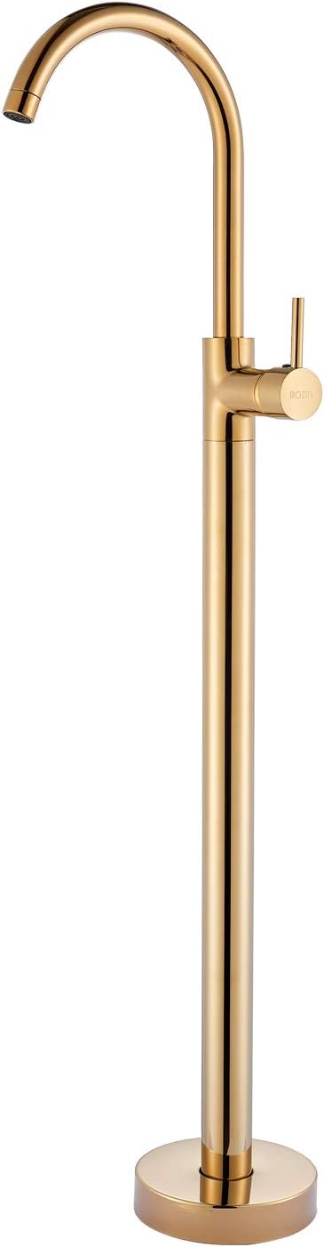 Senlesen Modern 360 Swiveling Floor Mounted Single Handle Bathroom Bathtub Faucet Gold Polished