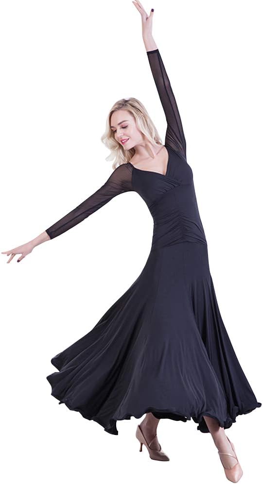 NAKOKOU Womens Ballroom Dance Competition Dresses Modern Waltz Standard Ballroom Dancing Clothes Long Sleeve