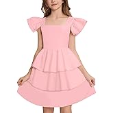 21KIDS Girls Summer Dress Flutter Sleeve Smocked Tiered Elegant Casual Dresses for Girls 8-12 Years