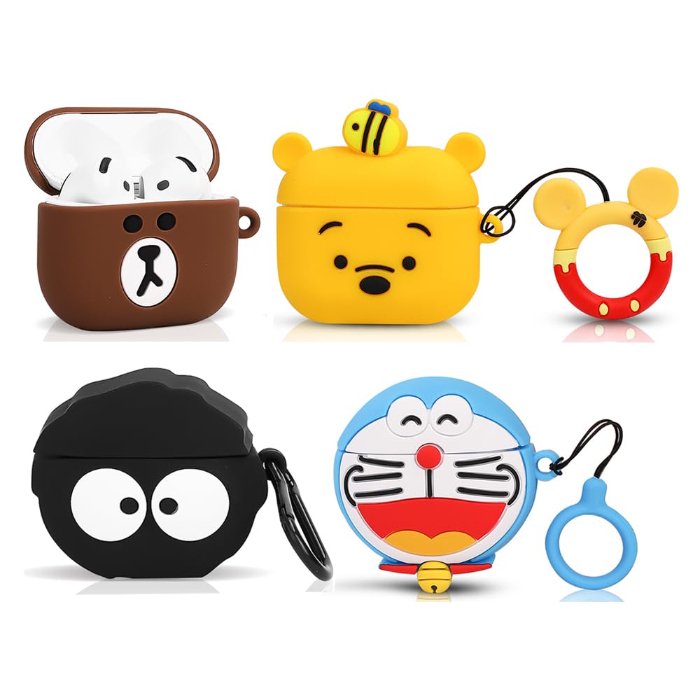 Photo 1 of (4 Pack) Cute Case for AirPods 4 Earbuds (2024), XMBYGY Silicone Cartoon Charging Case Shockproof Protective Headphones Cover with Carabiner for Man Woman Teen (W+B+E+A)