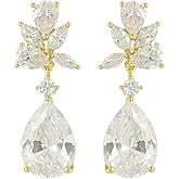 FRANKIE FASHIONS Dangle Earrings for Women | Bride Earrings | Vintage Teardrop Wedding Earrings for Brides, Bridesmaid, Prom Jewelry | Fashion Drop Earrings with Cubic Zirconia Crystals
