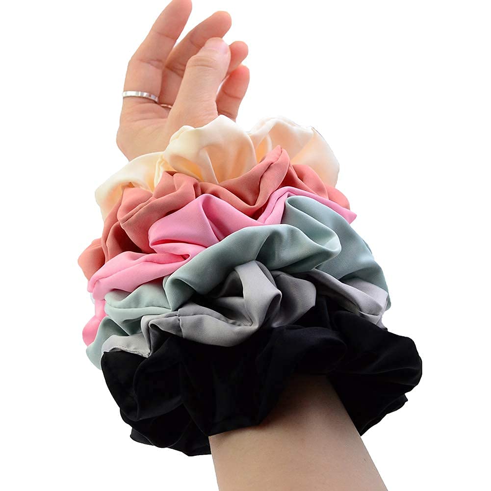 Simnice Oversized Blush Theme Large Hair Scrunchies Satin Elastics Scrunchy Bobbles Soft Hair Bands Hair Ties Hair Accessories Scrunchies for Girls Women，6 Colors : Beauty