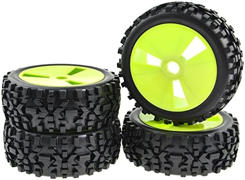 4PCS 1/8 Scale RC Buggy Hex 17mm Plastic Wheels Soft Rubber Tires Box Pattern Green