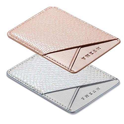 Cell Phone Card Holder, Stick on Wallet for Back of Phone, 3M Adhesive Ultra Slim Phone Pocket ID Credit Card Holder Sleeves Pouch Compatible iPhone, Samsung Galaxy, All Smartphones (Grey/Pink)