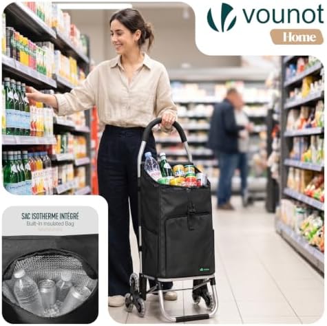 ® Carrito Compra Plegable de Aluminio, Carro de la Compra 6 Ruedas con Bolsa Oxford Desmontable y Ganchos, 58L, Negro