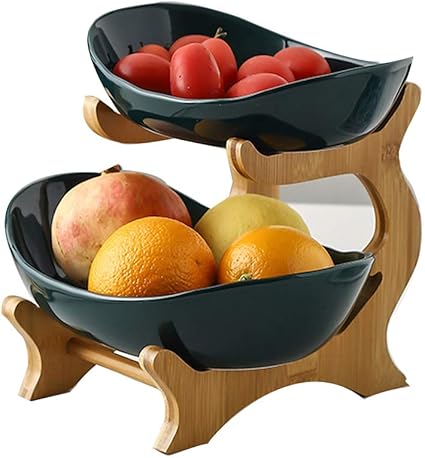 Amazon Fablcrew 2段 木製 フルーツスタンド フルーツバスケット 北欧 フルーツボウル 陶器 お菓子 果物収納かご 3色選択可 取り外し フルーツ 果物 デザート 小物入れ インテリア 雑貨 強く長持ち 果物収納 Fablcrew フルーツバスケット 通販