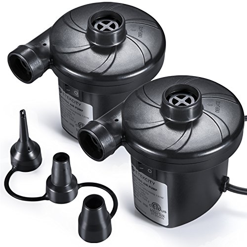 Etekcity Air Pump Air Mattress Pump for Inflatable Blow up Pool Raft Bed Boat Toy Exercise Ball,Quick-Fill AC Inflator Deflator with 3 Nozzles,110-120 Volt (2 Pack AC Pump)