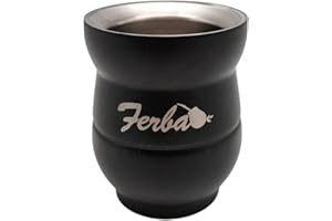 Yerba Mate Natural Gourd/Tea Cup Black (Traditional Mate Cup -140ml) | Stainless Steel | Double-Walled