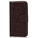 Badalink Galaxy S6 Case,Samsung Galaxy S6 Case - Wallet Flip Stand Case Embossed Plants PU Leather Case Shockproof Soft TPU Inner Bumper Slim Protective Card Slots Wrist Strap Cover Brown