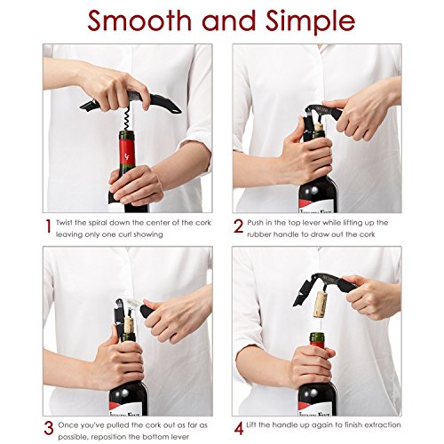 Vintorio Professional Waiters Corkscrew Wine Key with Ergonomic Rubber Grip, Beer Bottle