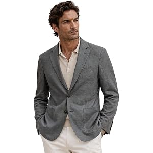MBCAMOZEN Linen Blazers for Mens Lightweight Summer Sport Coat 2 Button Notch Lapel Casual Suit Jacket with Pockets