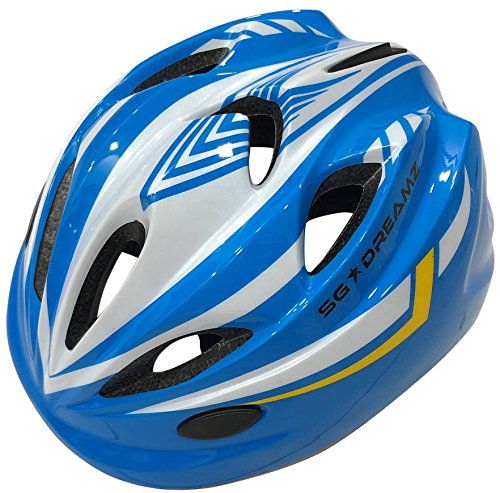KIDS Bike Helmet â€“ Adjustable from Toddler to Youth Size, Ages 3 To 7 - Durable Kid Bicycle Helmets with Fun Racing Design Boys and Girls will LOVE - CSPC Certified for Safety (White Blue With Light)