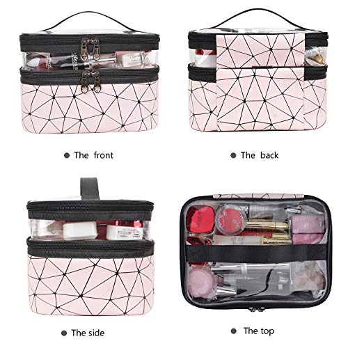 MKPCW Makeup Bags Double layer Travel Cosmetic Cases Make up Organizer Toiletry Bags (Pink)