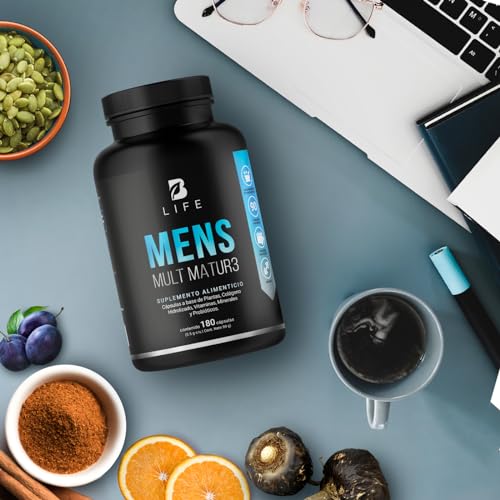 B Life Multivitamínico para Hombre 40+ | 180 Cápsulas con Vitaminas A, C, D, E y más Potenciadas con Calcio, Colágeno, Creatina y Probióticos para Vitalidad y Energía.