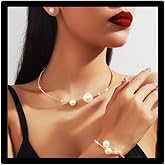 EVILD Pearl Diamond Jewelry Set Silver Rhinestone Choker Necklaces and Bracelets Sets for Women