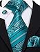 Barry.Wang Silk Neckties Teal Green Ties for Men Set with Hanky Cufflinks Woven