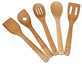 Totally Bamboo 5-Piece Utensil Set ♻, Includes: 5 Unique Pieces 100% Organic Bamboo… Kitchen &amp; Serving Tools + The Healthy Alternative: ❶Turner, ❷Slotted Spatula, ❸Spoon, ❹Single Hole ❺Mixing Spoon (Kitchen)