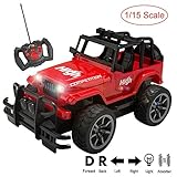 1/15 Scale Super Duty Radio Remote Control Jeep Vehicle Off Road Powerful Cross Country SUV All Terrain Car with Lights & Sounds, Great Gift for Kids ( Red )