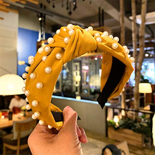 Hongxin Womens Headband, Womens Sweatband & Sports Headband for Running, Crossfit, Cycling, Yoga - Women's Crystal Headband Fabric Hairband Head Wrap Hair Band Accessories (Yellow)