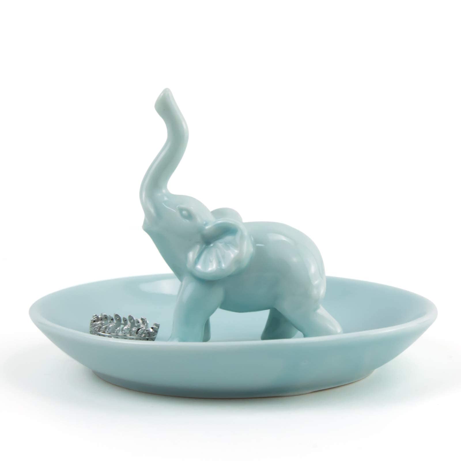 Titanape Birthday Gifts for Women - Blue Elephant Ring Holder Dish for Jewellery Stand - Unique Gift for Her Engagement Wedding Christmas Mother's Day | Ceramic Trinket Dish Elephant Gifts for Women — image 1