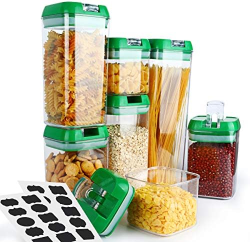 Cereal Container, VERONES 7 Piece Airtight Storage Containers Perfect For Flour Container Cereal Keeper (4 Size 20 pcs Chalkboard Labels Total 6.9 L).