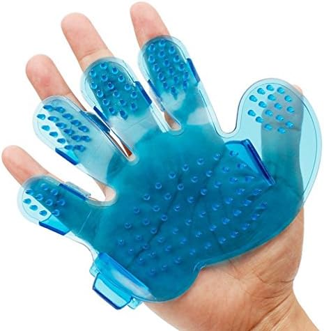 SEPTDANER Pet Grooming Glove Pet Hand Palm Soft Rubber Plastic Gentle Deshedding Brush Glove Massage Tool with Enhanced Five Finger Design - Perfect for Dogs & Cats with Long & Short Fur (Blue)