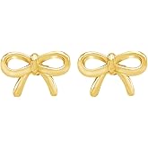 Bow Stud Earrings for Women in 14K Gold Plated 925 Sterling Silver, Dainty Minimalist Knot Design with Push Back, Elegant Everyday Jewelry Gift for Her