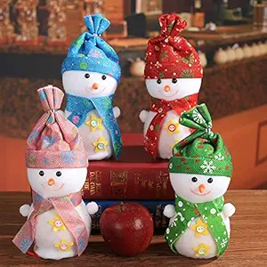 2 Knitted Snowman Christmas Decoration Gift Candy Apple Bags Tree Ornament Stocking Holder Cute Holiday (Pink-2)