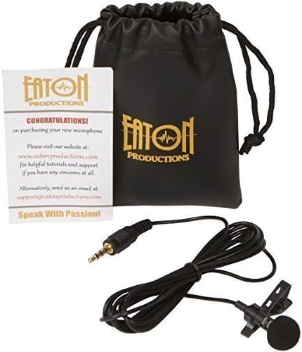 Eaton Productions Lavalier Clip-on Omnidirectional Condenser Lapel Microphone for Smartphones, Black, 78-Inch