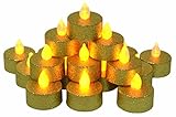 Samyo Set of 24 Led Battery Flameless Votive Tealight Candle Lighting for Wedding Christmas Centerpieces Party Decoration (Gold Glitter)