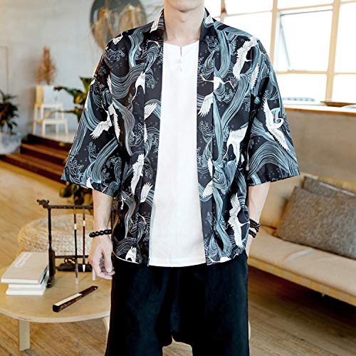 Men's Wear Japanese Kimono Traditional Loose Coat Cardigan Cosplay Japanese Yukata Kimonos Tops,Blue,M - Thumbnail 4