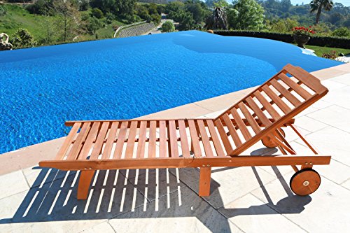 VIFAH V255 Outdoor Wood Single Chaise Lounge, Natural Wood Finish, 75 by 28 by 13-Inch