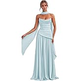 Strapless Bridesmaid Dresses with Scarf Chiffon Ruched Formal Dress A-line Long Evening Gown for Women