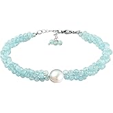 CRYSTALIS Natural Sea Aquamarine Beads Twisted Rope Bracelet with Elegant Pearl, High Grade Gemstones, Chakra Healing Stones, Gift Giving Womens Jewelry, 925 Sterling Silver Bracelet 8 inch