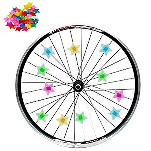 Kasmena 102pcs Assorted Colors Bike Bicycle Wheel Spokes Bead Plastic Clip Spoke Bead Derections,Star - Thumbnail 3