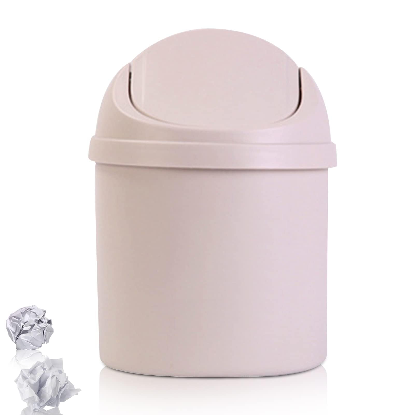 HERCHR Small Swing Lid Bin,Mini Waste Bin 5.3×7.1in Bathroom Waste Bin with Tipping Lid Mini Plastic Desktop Trash Bin,Desktop Trash Can,Tiny Desktop Waste Garbage Bin for Home, Office, Kitchen
